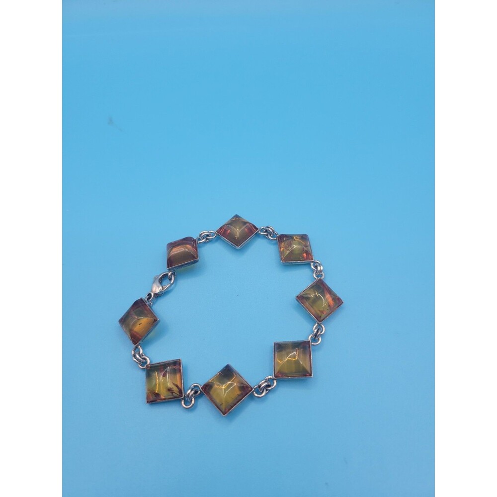 Vintage Sterling Silver Amber Light weight Bracelet Sz 7 1/4 in